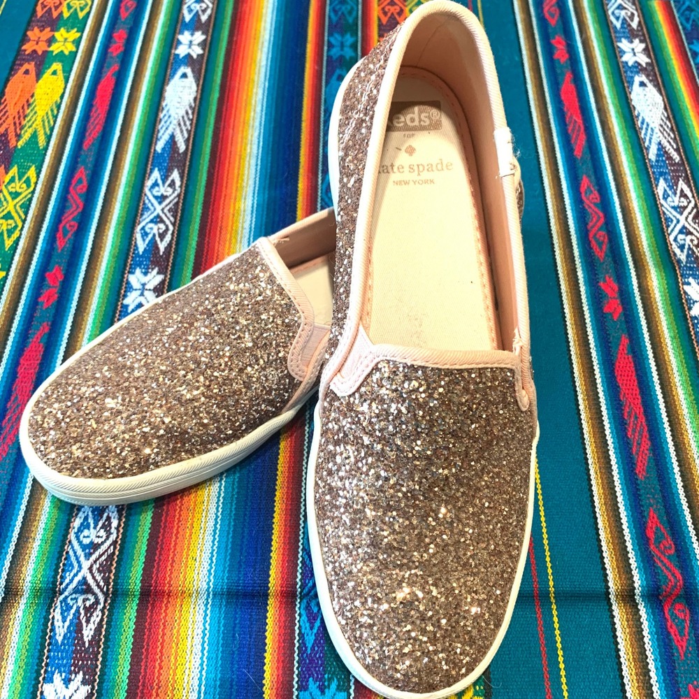 Keds x Kate Spade Rose Gold Glitter Triple Decker Slip On Sneakers Size 7